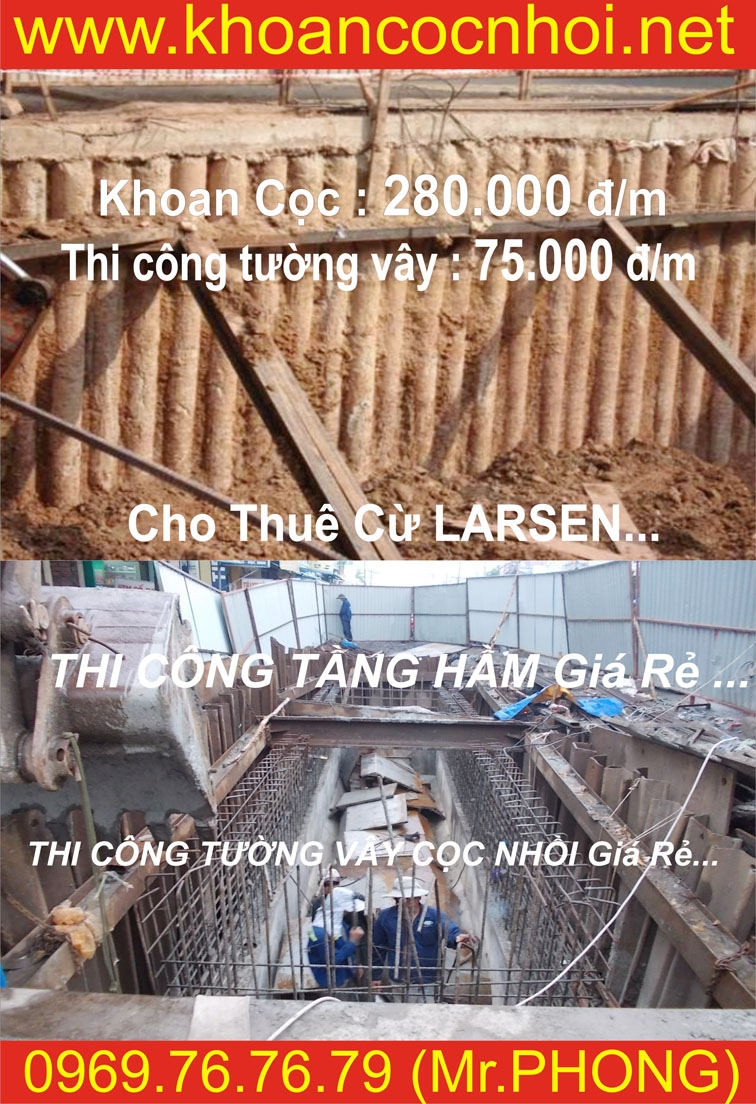 đóng cừ larsen_thi công tường vây tầng hầm... 75.000 đ/m